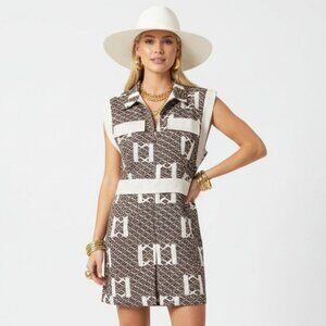 Sollinarry Brown & Tan Print Short Sleeve Romper Shorts S NEW